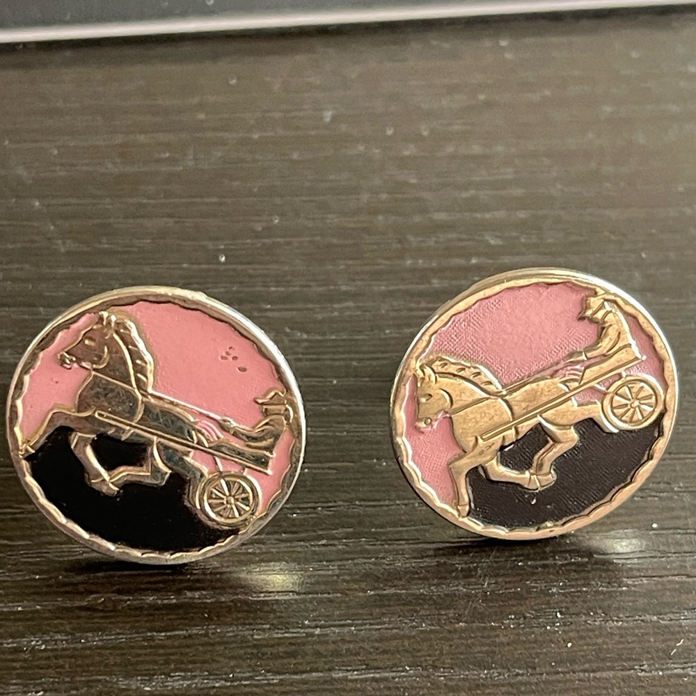 SWANK Vintage 50’s Pink and Black Horse Carriage Cuff Links